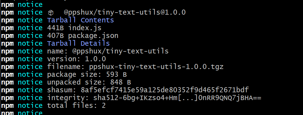 加入 files 白名单后，待发布内容只剩 index.js 和 package.json
