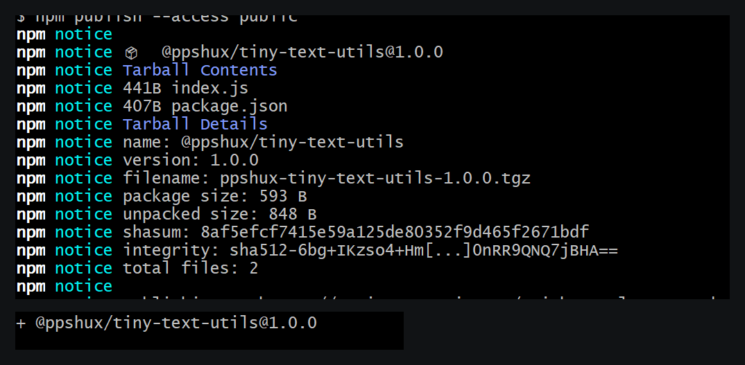 npm Registry 接收 @ppshux/tiny-text-utils 1.0.0