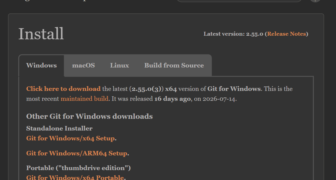 裁切后的 Git 官方安装页：普通 Windows 电脑选择 x64 安装包