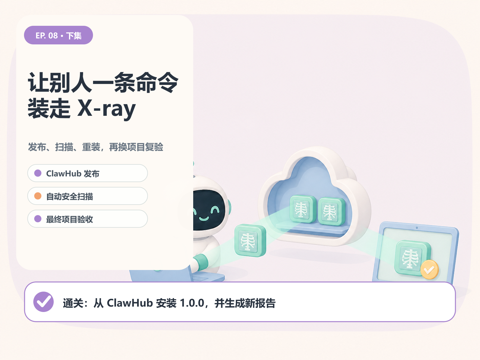 下集主线：发布 ClawHub、核对扫描、重新安装并换项目复验